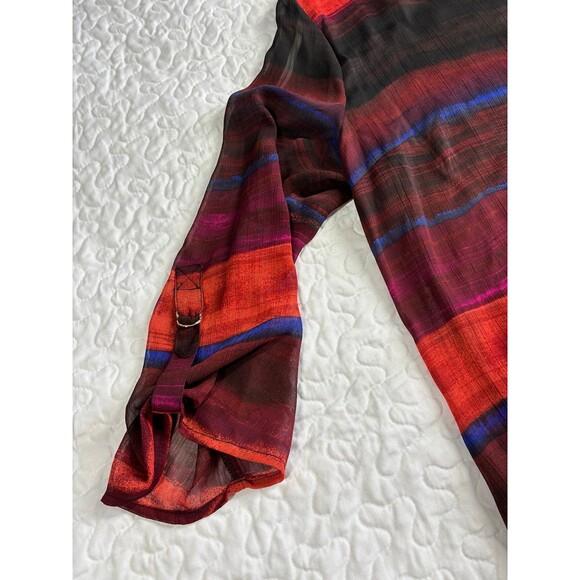 Liz Claiborne Red Black Sheer Scoop Neck Crop Sleeve Blouse size xl - Picture 7 of 7